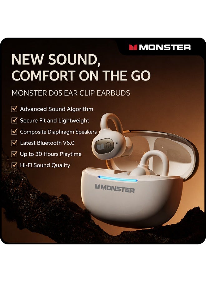 Monster D05 Open-Ear Clip Wireless Bluetooth Earbuds, HiFi Sound with Composite Diaphragm, Bluetooth 6.0, 30H Playtime, Ultra Lightweight 4.5g, IP66 Waterproof Sports Headphones for Running & Outdoor Use - Image 3